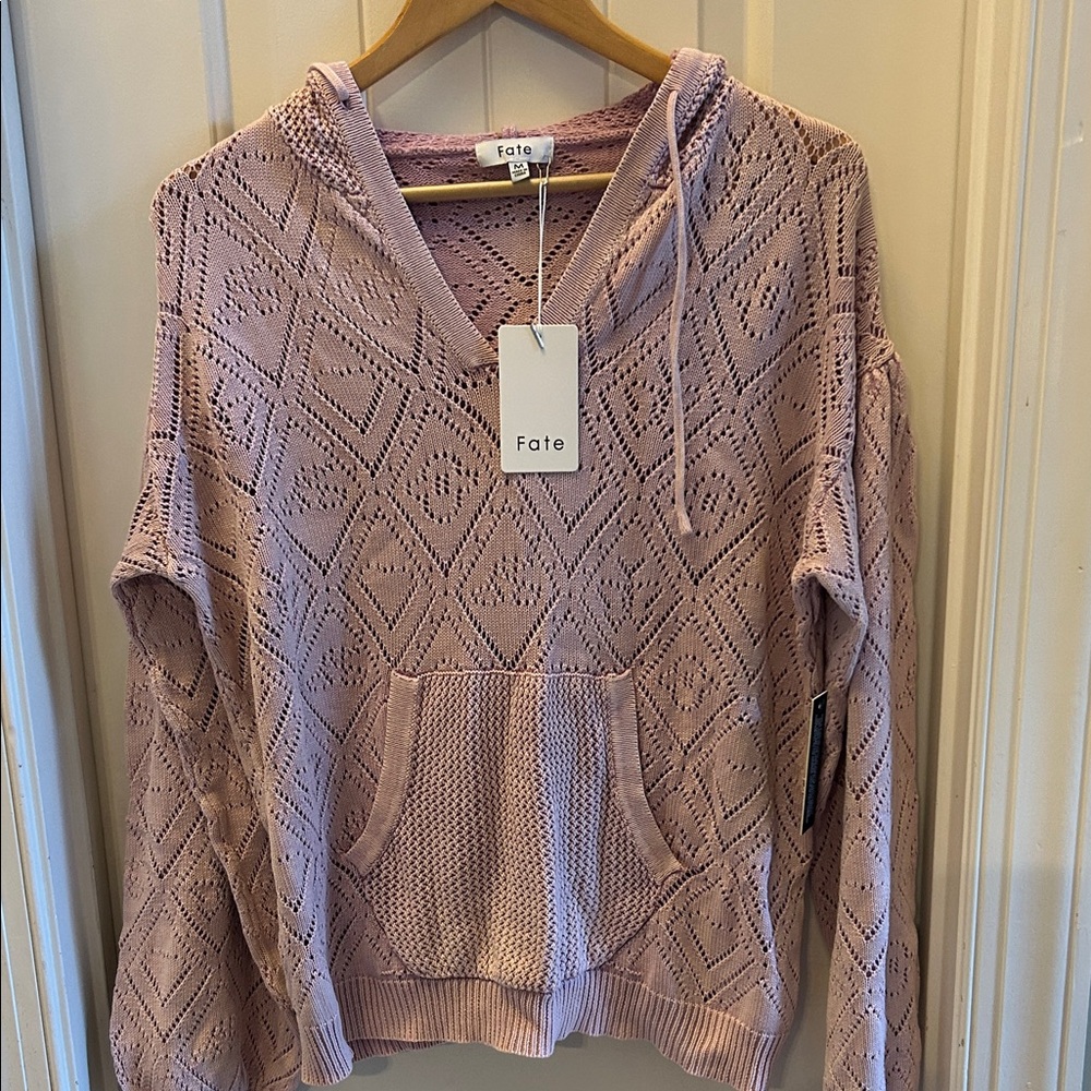 Fate POINTELLE KNIT HOODED SWEATER